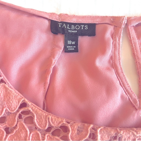 Talbots Top Dusty Rose Lace Blouse Short Sleeve Lined Scallop Hem Plus size 18W - Picture 14 of 15